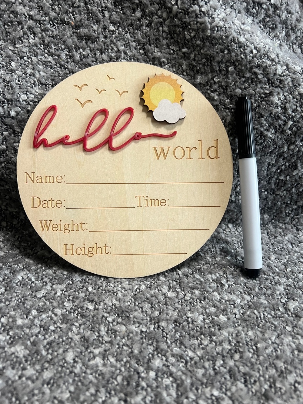 New Hello World Wooden Baby Milestone Plaque